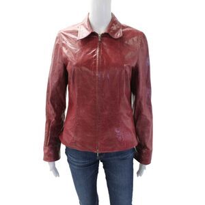 The Wrights Leather Textured Long Sleeve Lined Full Zip Jacket Red Size 10